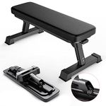 Finer Form Gym Quality Foldable Flat Bench for Multi-Purpose Weight Training and Ab Exercises (Black)