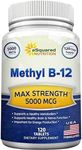 aSquared Nutrition Vitamin B12 - 5000 MCG Supplement with Methylcobalamin (Methyl B-12) - Max Strength Vitamin B 12 Support to Help Boost Natural Energy, Benefit Brain & Heart Function - 120 Tablets