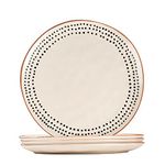 Nicola Spring 4x Monochrome 26cm Spotted Rim Stoneware Dinner Plates - Microwave Safe Rustic Ceramic Porcelain Kitchen Serving Tableware Dish Set