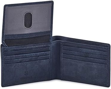 Cochoa Wallet for Men's RFID Blocking Real Leather Bifold Stylish 2 ID Window in Gift Box, NAVY CRAZY HORSE, 3.25” x 4.25” x 0.4”, Vintage