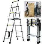 6 Step Ladder Telescopic Step Ladder Aluminum Non Slip 6 Treads Tall Stepladder Heavy Duty 150KG Load Capacity for Home Kitchen Office Household EN131 Approved