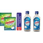 FORTUNE Dishwasher Tablets, 5 in 1 Action, Fresh Scent, 60 Count (60.00) & Fortune Dishwasher Rinse Aid 500 ml (2 Units X 500 ml)