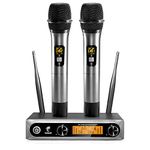 Wireless Microphones, TONOR Metal Dual Professional UHF Cordless Dynamic Mic, Handheld Microphone System with Receiver for Home Karaoke, Meeting, Party, Church, DJ, Wedding, Singing, 200ft, TW820 Gray