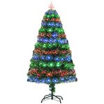 HOMCOM 5 Feet Prelit Artificial Christmas Tree with Multi-Coloured Fiber Optic LED Light, Holiday Home Xmas Decoration, Green