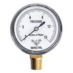 SENCTRL 15 Inches of Water Low Pressure Gauge, 2-1/2" Dial Size, 1/4" NPT Lower Mount, Capaule Pressure Gauge, Zero Adjustment, for Air Water Gas Pressure Test