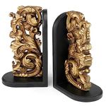 AELS Vintage Heavy Duty Bookends, Decorative Book Ends for Heavy Books, Unique Rustic Bookend Supports for Shelves, Stopper for Books/Movies/CD, Farmhouse Decoration, Bronze Gold & Black