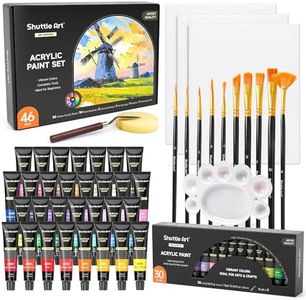 Shuttle Art 46 Pack Acrylic Paints Set, 30 Colours Acrylic Paint with 10 Brushes 3 Blank Canvas 1 Paint Knife 1 Palette 1 Sponge, Complete Set for Canvas Wood Ceramic, Perfect for Beginners Adults