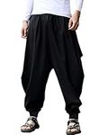 YAOHUOLE Baggy Pants Men Harem Pants Cotton Linen Men Yoga Harem Pants Black M