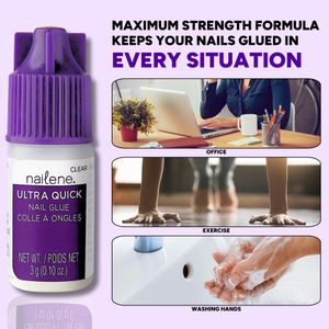 Nailene Ultra-Quick Nail Glue, Clear, 3g – Fast Drying Adhesive