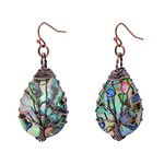 Tree of Life Hand Wrapped Sea Abalone Shell Earrings for Women, Antique Bronze Copper