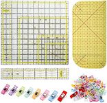 Tysun 6 Pcs Quilting Ruler Square Acrylic Quilting Ruler Fabric Cutting Ruler Clear Mark Acrylic Ruler (4.5"x4.5", 6"x6", 9.5"x9.5", 12.5"x12.5"), 50 Colorful Sewing Clip