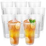 AHAQU 10PCS 420ml Plastic Tumblers, 14.7oz Stackable Acrylic Drinking Glasses, Reusable Clear Plastic Cups for Picnics, Camping, BBQ’s, Parties