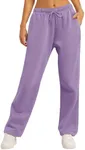 AUTOMET Women's Wide Leg Sweatpants Fleece Lined Baggy Straight Leg Lounge Pants Fall Outfits Athletic Joggers with Pockets Purple XL