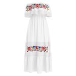 IDOPIP Mexican Dresses for Women Traditional Embroidered Long Maxi Dresses Boho Floral Ethnic Lace Off Shoulder Gowns Sleeveless Summer Casual Beach Holiday Sundress for Cinco de Mayo White - Lace S