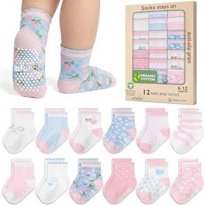 Baby Socks 12 Pairs - Non-Slip Infant Grip for Newborns & Toddlers 6-12 Months, Boys & Girls, Safe for Walking