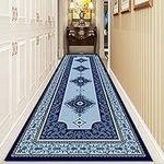 Blue Retro Runner Rug for Hallway, 