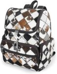 SpazeUp Cowhide Backpack - Cow Print Diaper Bag - Cowhide Diaper Bag - Western Diaper Bags - Patchwork Diaper bag Backpack, Dark Brown, L
