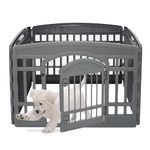 Iris Ohyama Dog Pen, H60cm, 4 Panels, Eco Grey, with Lockable Door, Recycled Plastic, Puppy Enclosure, For Rabbit Runs, Indoors, Outdoors, Playpen for Dogs, Cats, Rodents, Pets, Dog Fence, CI-604E WD