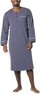 PajamaGram Mens Nightshirt for Sleeping - 100% Cotton Long Sleeve Night Gown for Men - Men's Night Shirts for Sleeping, Navy Blue Stripe Mens Nightgown, SM