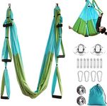 Aerial Yoga Swing Set Trapeze Yoga Hammock Kit Ultra Strong Antigravity Yoga Flying Sling Inversion Swing Tools with Extension Straps and Elastic Band for Gym Home Air Yoga Fitness (Mixed Green)