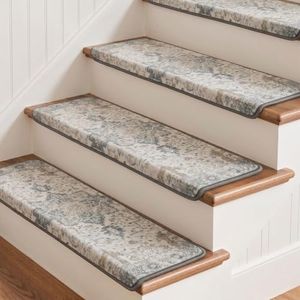 sarben Non Slip Bullnose Stair Treads for Wooden Steps 15PCS - 9.5"x30" Indoor Safety Carpet, Edging Mats with TPE Adhesive Backing, Pet and Elderly Friendly Stair Rugs (Taupe)