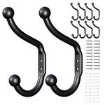 10-Pack Wall Hooks for Hanging Coats - Coat Hooks Wall Mount, Black Hooks for Hanging Heavy Duty, Screw in Coat Hanger for Towel, Clothes, Backpack, Bag, Robe, Key, Hat Hooks for Wall, Closet Hooks