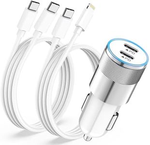 Cargador Coche iPhone[Certificado MFi ],40W Doble USB C Cargador Coche Carga Rapida USB C Adaptador Cargador Mechero Coche Cargador Movil Coche con 2x Cables para iPhone 16 15 14 13 12 11 Pro Max/X/SE