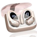 Aptkdoe Wireless Earbuds, 75H Bluetooth 5.3 Headphones with ENC Noise Cancelling Mic, Deep Bass Wireless Earphones, LED Display, IP7 Waterproof, Sports Ear buds with Ear hooks for Sport/Gym/Rose Gold