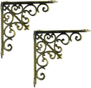 NACH 2 Pack Heavy Duty Cast Iron Victorian Shelf Bracket, Antique Gold, Medium 10.5x1.9x10.5 Inches, L-Shaped, JS-90-062G by North American Country Home