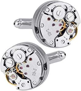 DECARETA 2 PCS Gemelos Relojería de Camisa de Lujo,Gemelos Mecanísmos Redondas con Caja de Regalo de Cuero Elegante,Regalo Ideal para Graduación,Aniversario,Cumpleaños de Hombres