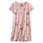 PNAEONG Women's Cotton Nightgown Sleepwear Short Sleeves Shirt Casual Print Sleepdress XTSY108-Cup Cats-XL