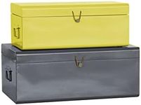 American Atelier Daven Decorative Metal Box Trunks | Set of 2 | Vintage Style Storage with Loop Closures | Space Saving Organizer for Home Toy Box, College Dorm, & Office Use (Yellow & Charcoal)