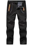 TBMPOY Men's Work Hiking Pants Softshell Waterproof Fleece Lined Insulated Athletic Mountain Pants with Belt(Black US M)