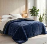 BSB HOME Fleece Plush Sherpa Blanket for Heavy Winter Double Bed, 600 GSM Soft Heavy Warm Quilt Razai, Ultra Cozy & Comfortable, 88 x 90 Inches (Navy Blue & Grey) Weight - 3.2 KG