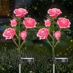 NEWNEN Solar Lights Outdoor Garden, 2 Pack Garden Lights Solar Powered Waterproof with 10 Bigger Pink Rose, Waterproof Garden Flower Lighting Outdoor Ornament for Lawn Patio Pathway Party Wedding