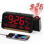 Projection Alarm Clock, Digital Clock with 320°Rotatable Projector on Bedroom Ceiling, Temperature & Date Display, Adjustable Dimmer & Volume, USB & Typc-C Charging Port, Snooze, 12/24H/DST