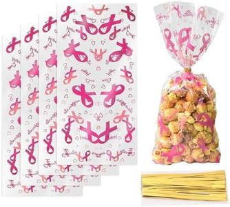 WRBAJIS Pink Ribbon Cellophane Candy Bags Breast Cancer Awareness Goodie Bags Clear Gift Cookie Treat Bags with Twist Ties for Breast Cancer Party Supplies 50Pcs