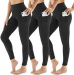 AMIYOYO 3 Pack Leggings for Women with Pockets High Waist Gym Leggings Black Tummy Control Stretchy Yoga Pants Trousers Workout Sports Fitness Running