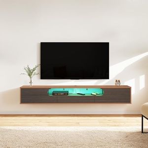 Pmnianhua Floating TV Stand with LED Lights,63'' Wall Mounted TV Cabinet Floating Under TV Shelf Media Console Entertainment Center with Storage Living Room Playroom Bedroom(Walnut)