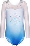 HOZIY Leotards for Toddlers Girls Long Sleeve Sleeved Gymnastics 2t 3t Blue Snowflakes Embroidery Ombre Blue Mesh Strap Sequins Tumbling Outfits