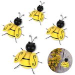 SEGNAYEN Metal Bumble Bee Decorations, 4Pcs Garden Ornaments Outdoor Metal Wall Art 3D Iron Bee Garden Ornament Hanging Decoration Animals Wall Decor Garden Sculpture for Fence, Lawn, Home