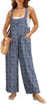 IWOLLENCE Women's Summer Jumpsuits Boho Wide Leg Overalls Casual Loose Rompers with Pockets 2024 Blue White Flower X-Large