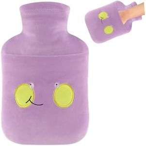 samply Hot Water Bottle with Cute Faux Fur Cover, 2L Hot Water Bag, Purple