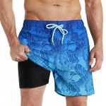 iCKER Swim Shorts Men Swim Trunks 2 in 1 Compression Liner Quick Dry Swimming Board Beach Shorts,Blue STK273,L