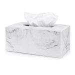 Essentra Home Rectangular Tissue Box Cover, White Marble Heavy Facial Tissue Holder – Blanc Collection.