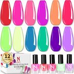 Noirwhite Nail Polish, 12 Trendy Colors Mini Nail Polish Sets for Girls Quick Dry Nail Polish Set for Home DIY Manicure and Salon Easy Peel Off Water Based Nail Polish with Pink Red Purple Green Blue Yellow Colors Nail Art Polish Starter Kit Best Gift for Family