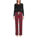 Lands' End Women's Pajama Set Knit Long Sleeve T-Shirt and Flannel Pants, Rich Red Multi Tartan, Small