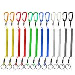 HiBD Retractable Tether Multi Colored Coiled Lanyard Fishing Lanyard Safety Rope 12pcs with Carabiner for Fishing Hunting Hiking Boating Camping Tools