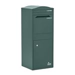 SMART PARCEL BOX Large Parcel Box Outdoor, Weatherproof Green Delivery Box Curved Top, Secure Front Access, Durable Galvanised Steel, Lockable For Post, Multiple Letters & Package Drop, Free Standing