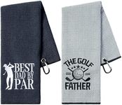 R HORSE 2Pcs Funny Golf Towel for Dad, Microfiber Embroidered Golf Towels for Golf Bags with Clip, Best Dad by Par Golf Towel Birthday Retirement Gifts for Father Men Golf Fan Golfer